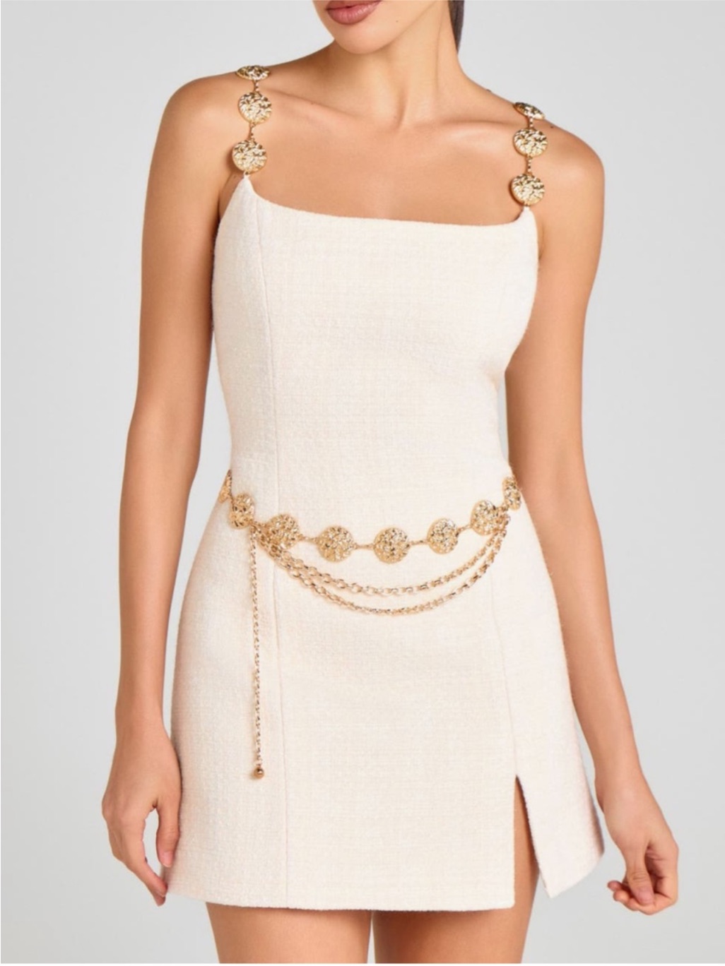 Newnadine Merabi Alex Tweed Mini Dress In Ivory